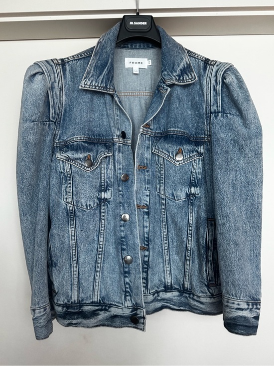 Frame Denim Jackets & Blazers - FRAME Light Wash Puff Shoulder Denim Jean Jacket Size L